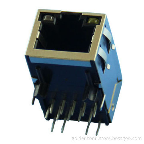 RJ45 Jack H-type Connector with LED Lamp, 8P8C, DIP Type, Single Port